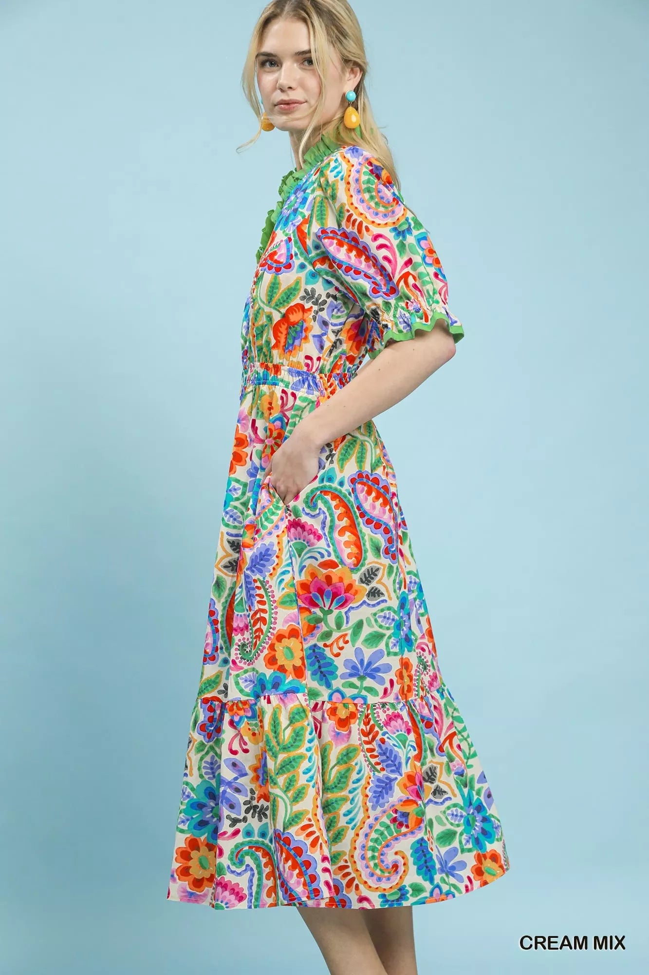Umgee Mix Floral Midi Dress with Ruffle Trim Secondary image
