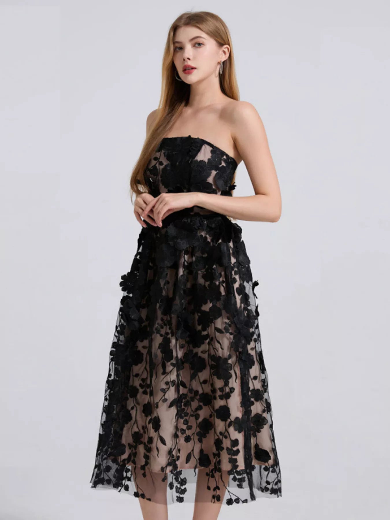 Floral Applique Strapless Midi Dress Secondary image