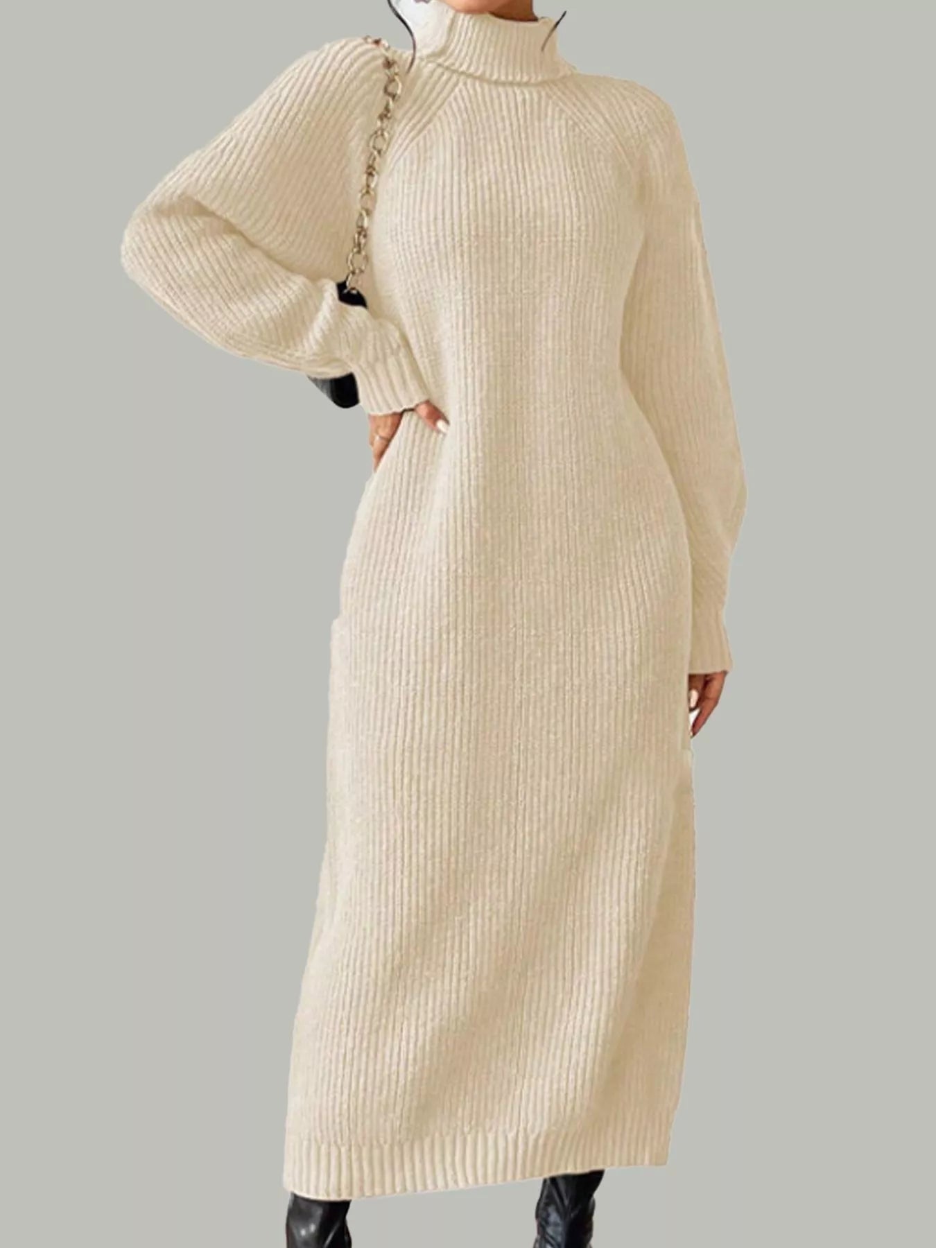 Turtleneck Ribbed Knit Midi Sweater Dress Secondary image