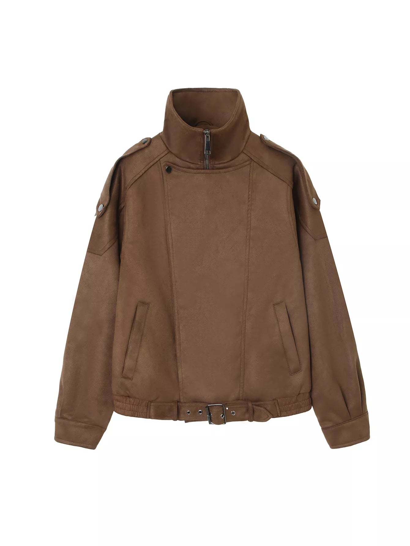 Asymmetrical Zipper Moto Jacket with Belt Detail Secondary image