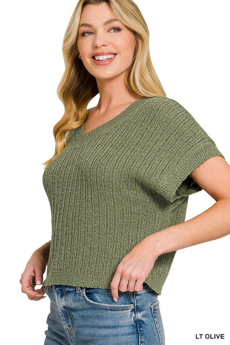 Zenana Textured Knit V-Neck Cropped Sweater Secondary image