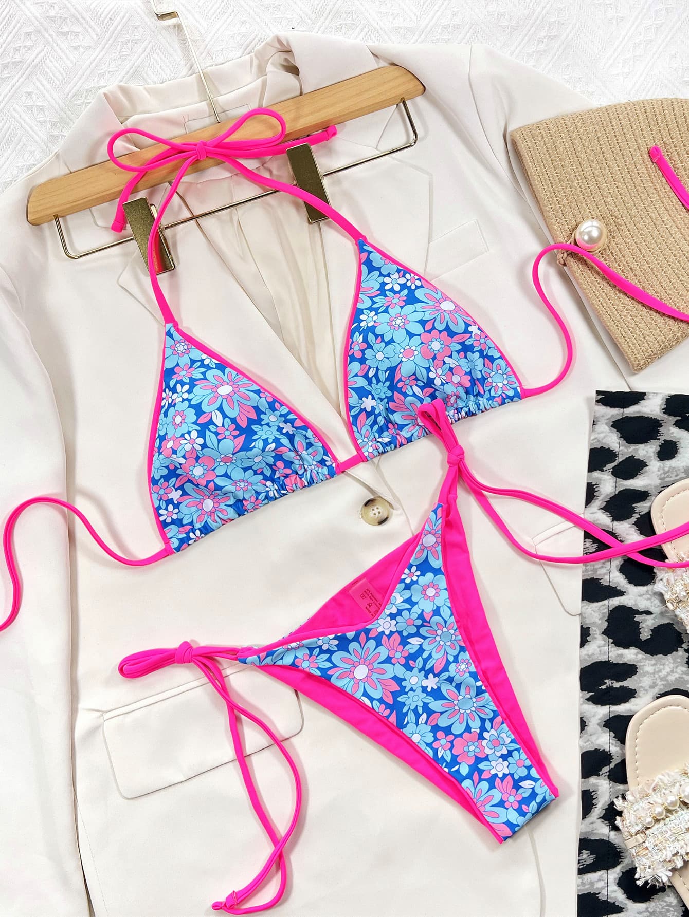Floral Halter Neck Tie Side Bikini Set Secondary image