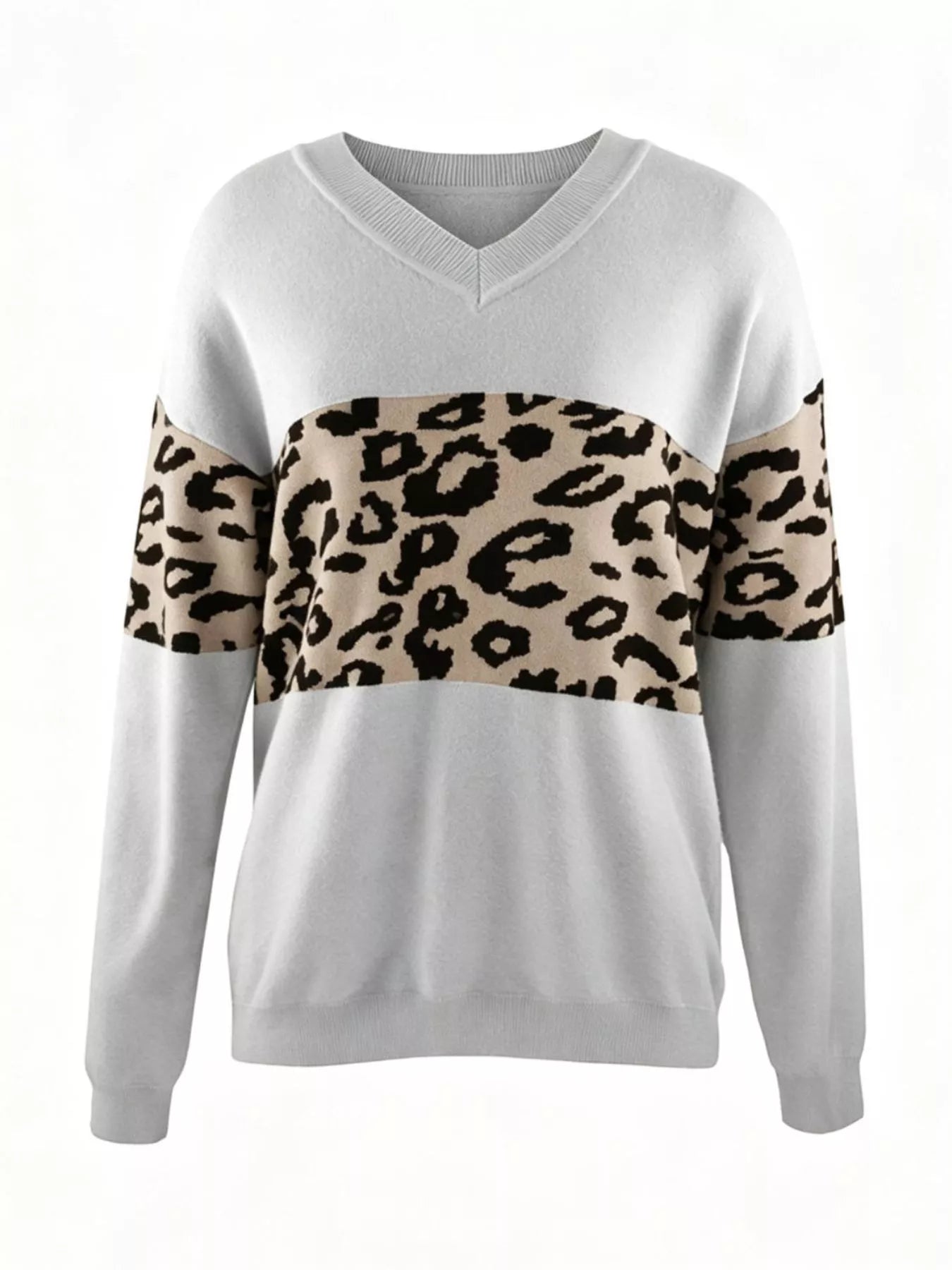 Leopard V-Neck Dropped Shoulder Sweater Secondary image