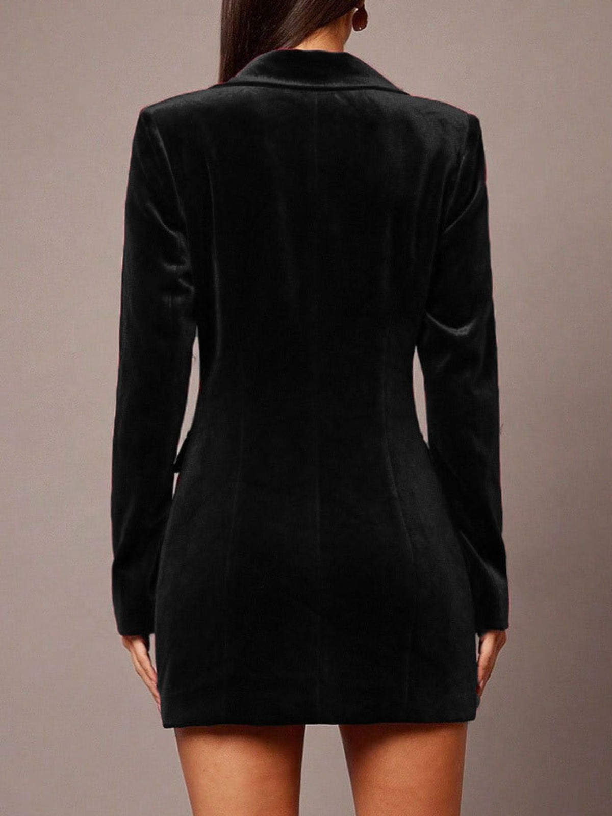 Velvet Double-Breasted Blazer Dress – Wine Red / Dark Green - photo 10
