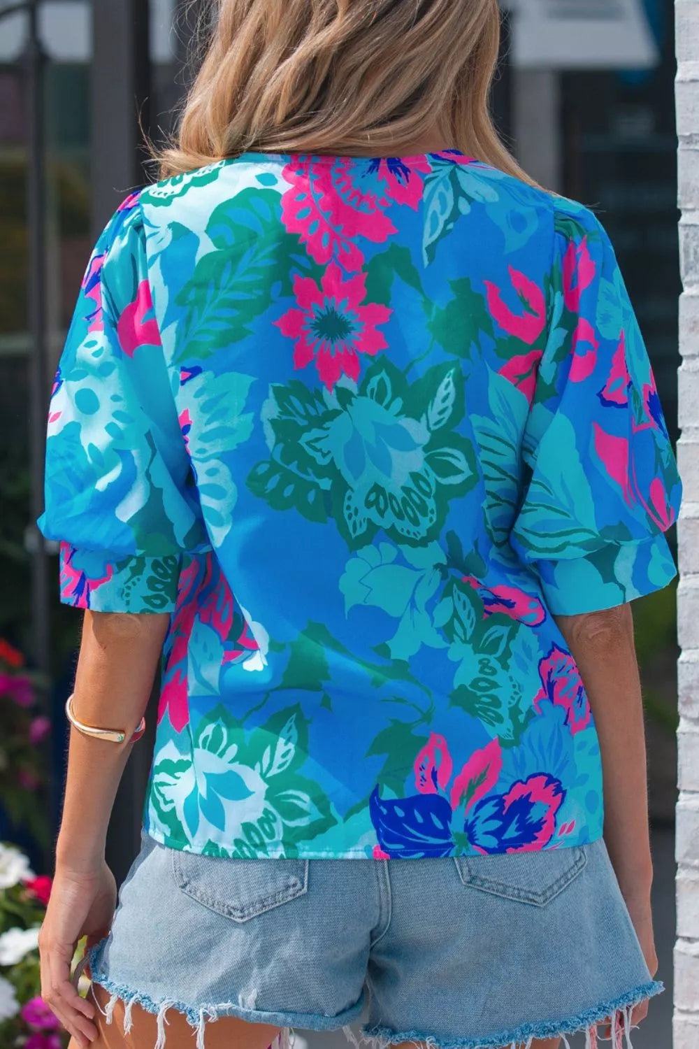 Floral Print V Neck Half Sleeve Blouse Secondary image