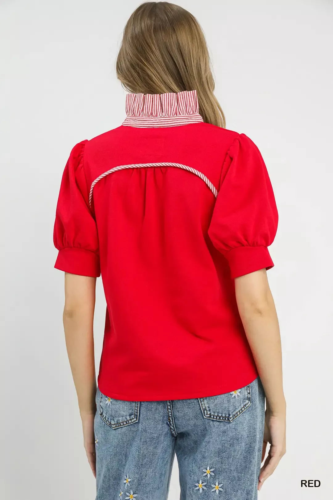 Umgee Striped Collar Popover Top Secondary image