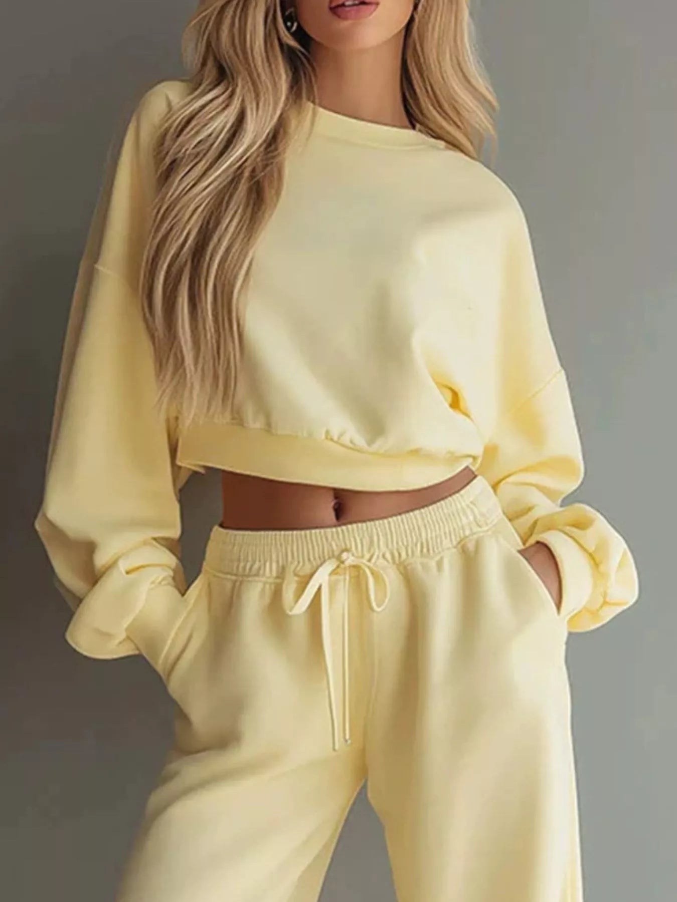 Round Neck Cropped Sweatshirt and Wide-Leg Pants Secondary image