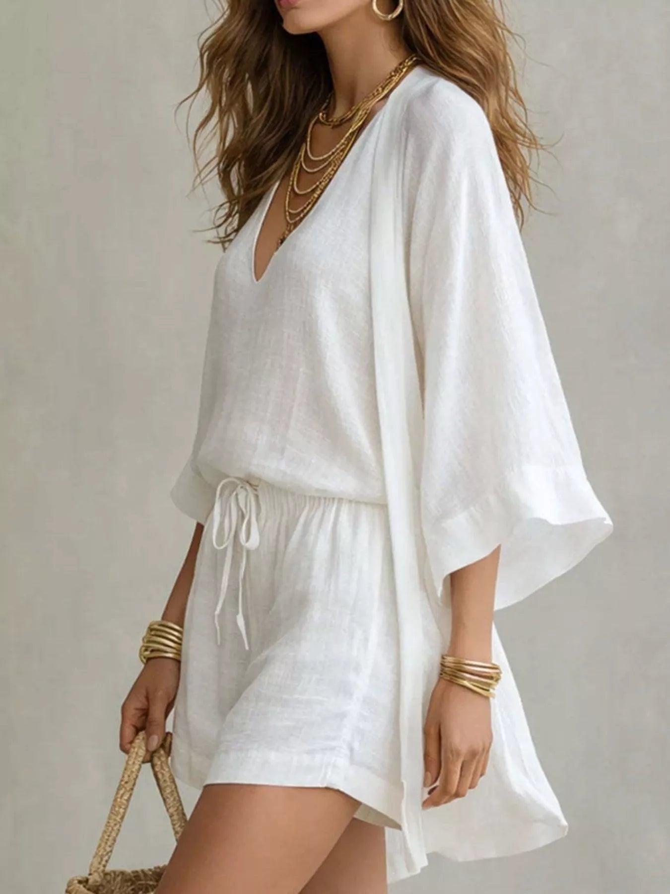 Full Size Elegant Tank and Drawstring Shorts with Cardigan 3-Piece Set Plus Size Secondary image