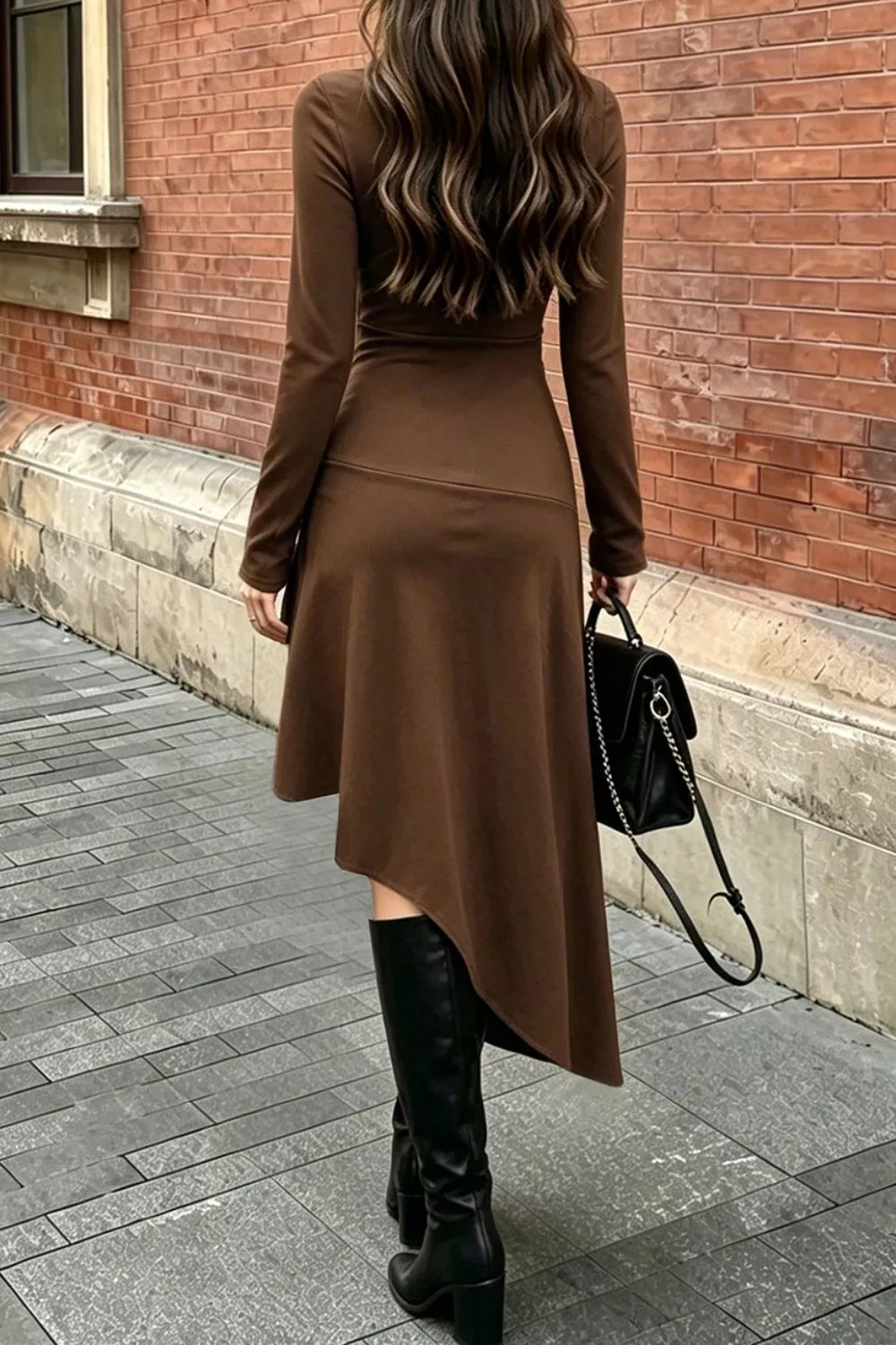 Ruched Asymmetrical Hem Long Sleeve Dress Secondary image