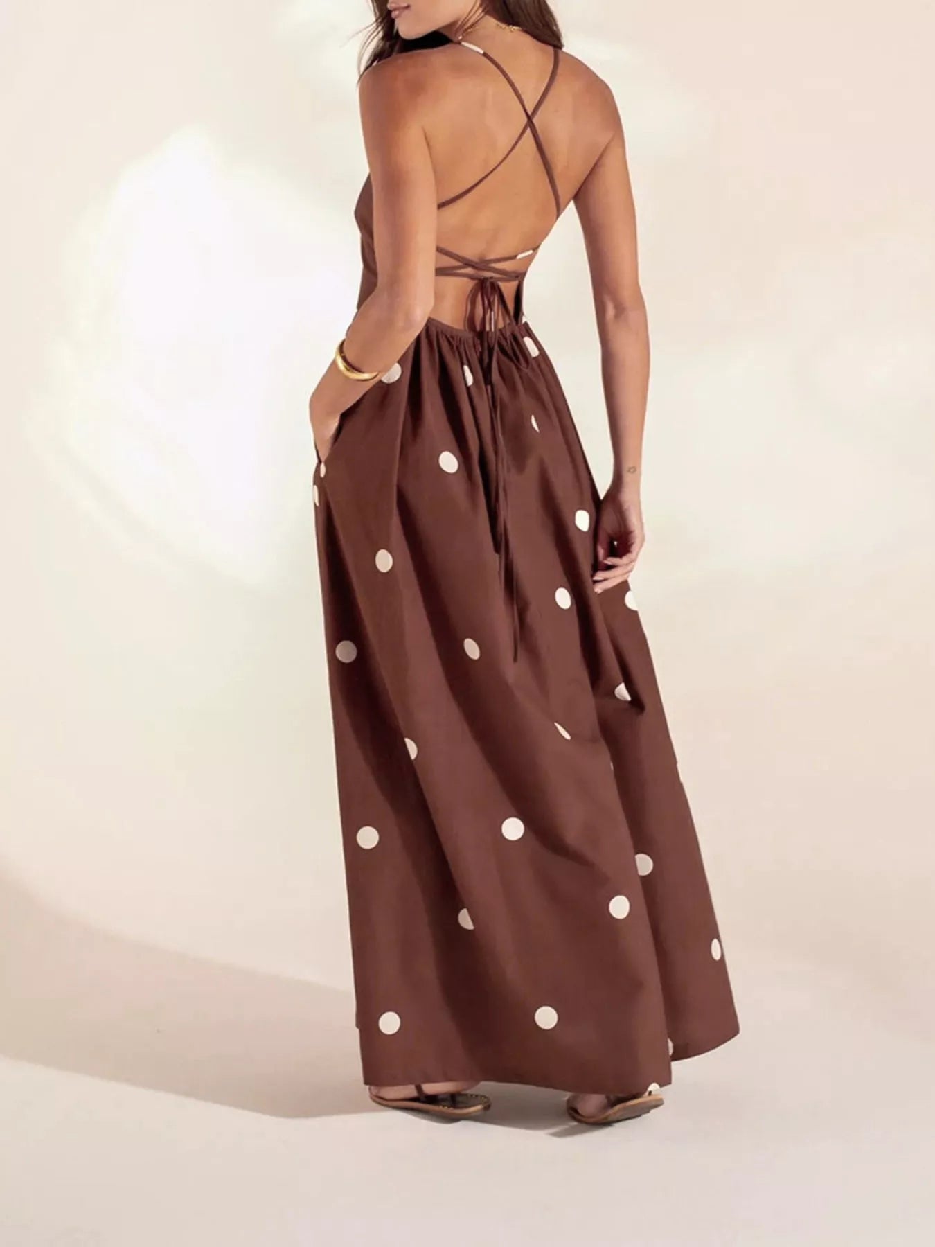 Polka Dot Maxi Dress with Spaghetti Straps Secondary image