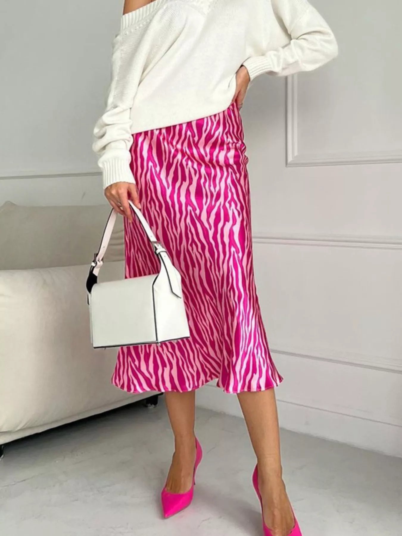 Satin Zebra Print Midi Skirt Secondary image