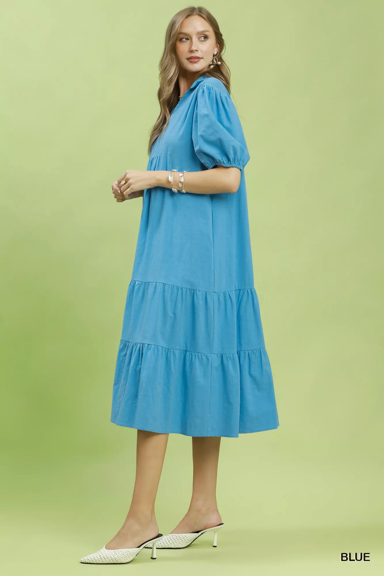 Umgee Solid Tiered Midi Dress Secondary image