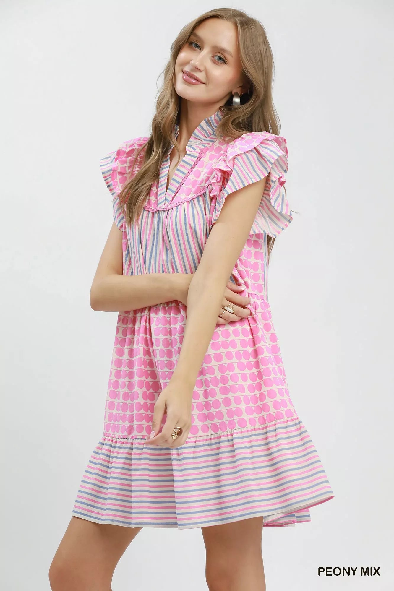 Umgee Mix Patchwork Flutter Sleeve Tiered Dress Secondary image