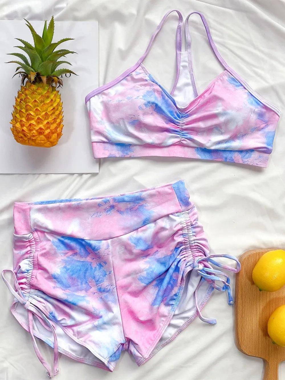 Tie-Dye Spaghetti Strap Top and Drawstring Shorts Swim Set Secondary image