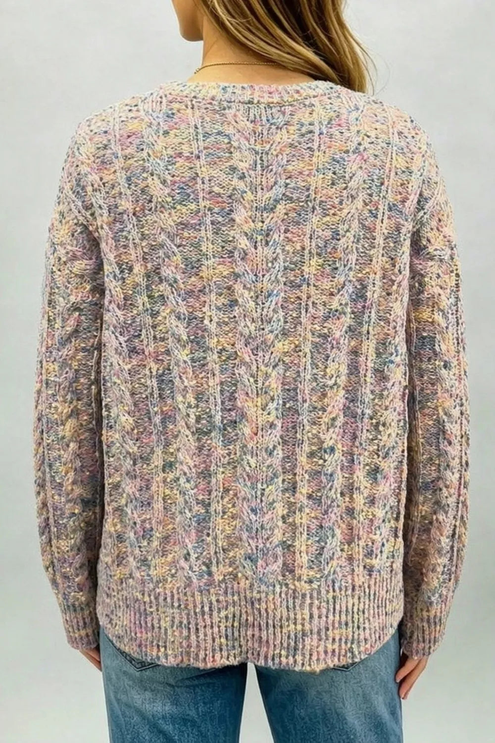 Multicolor Cable Knit Dropped Shoulder Sweater Secondary image