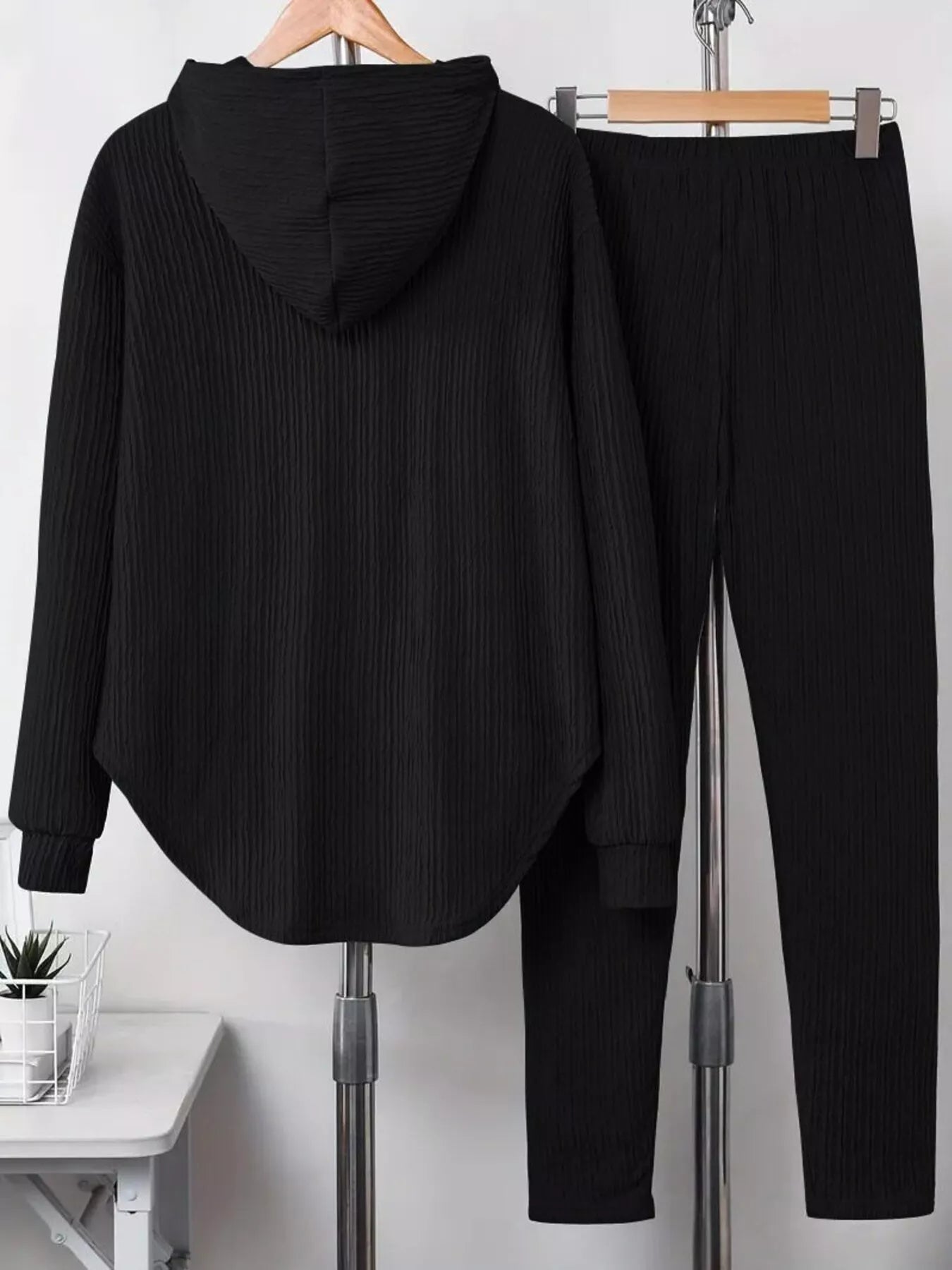 Textured Long Sleeve Hoodie and Pants Set Secondary image