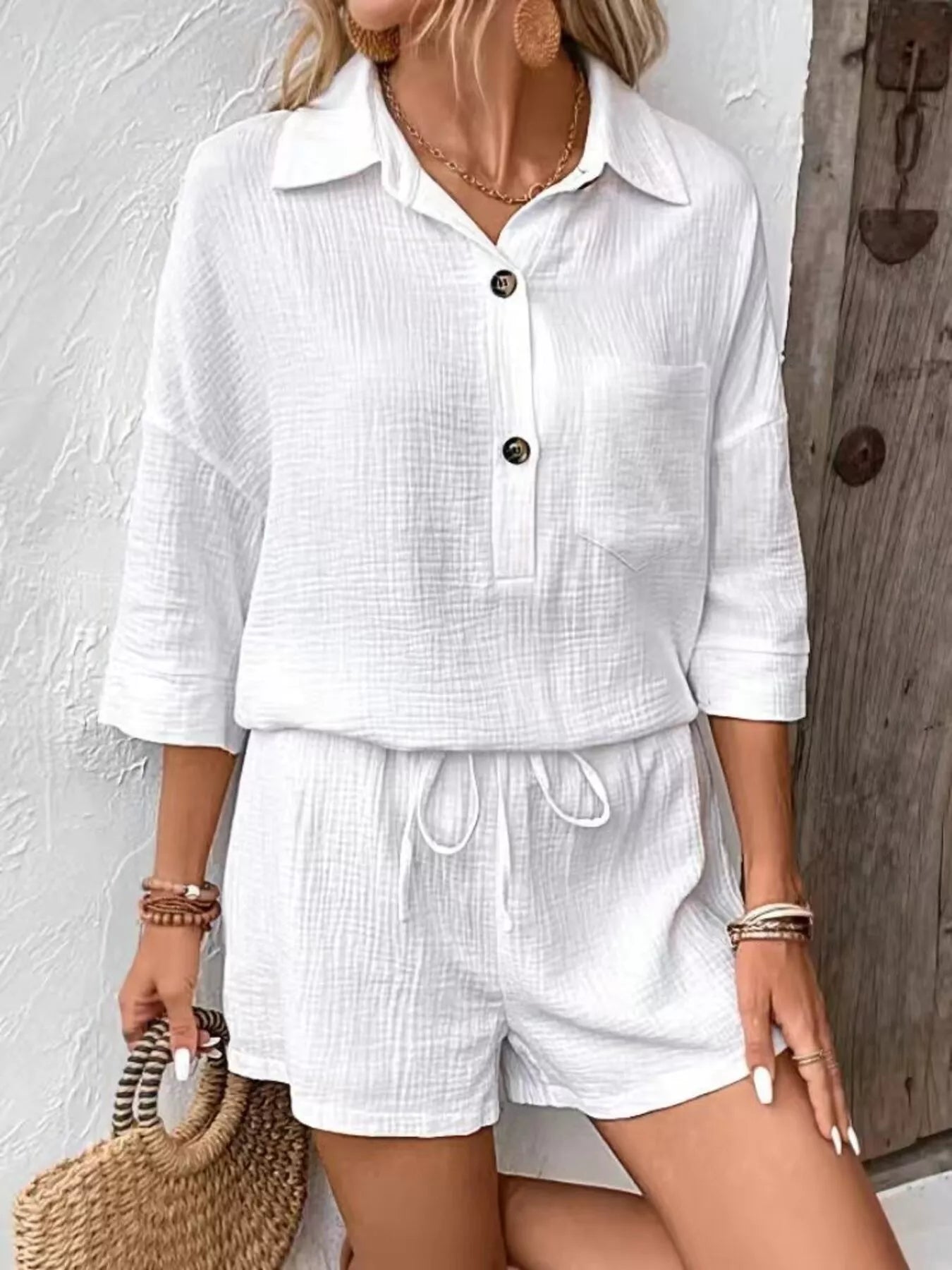 Button Detail Top and Shorts Set Secondary image