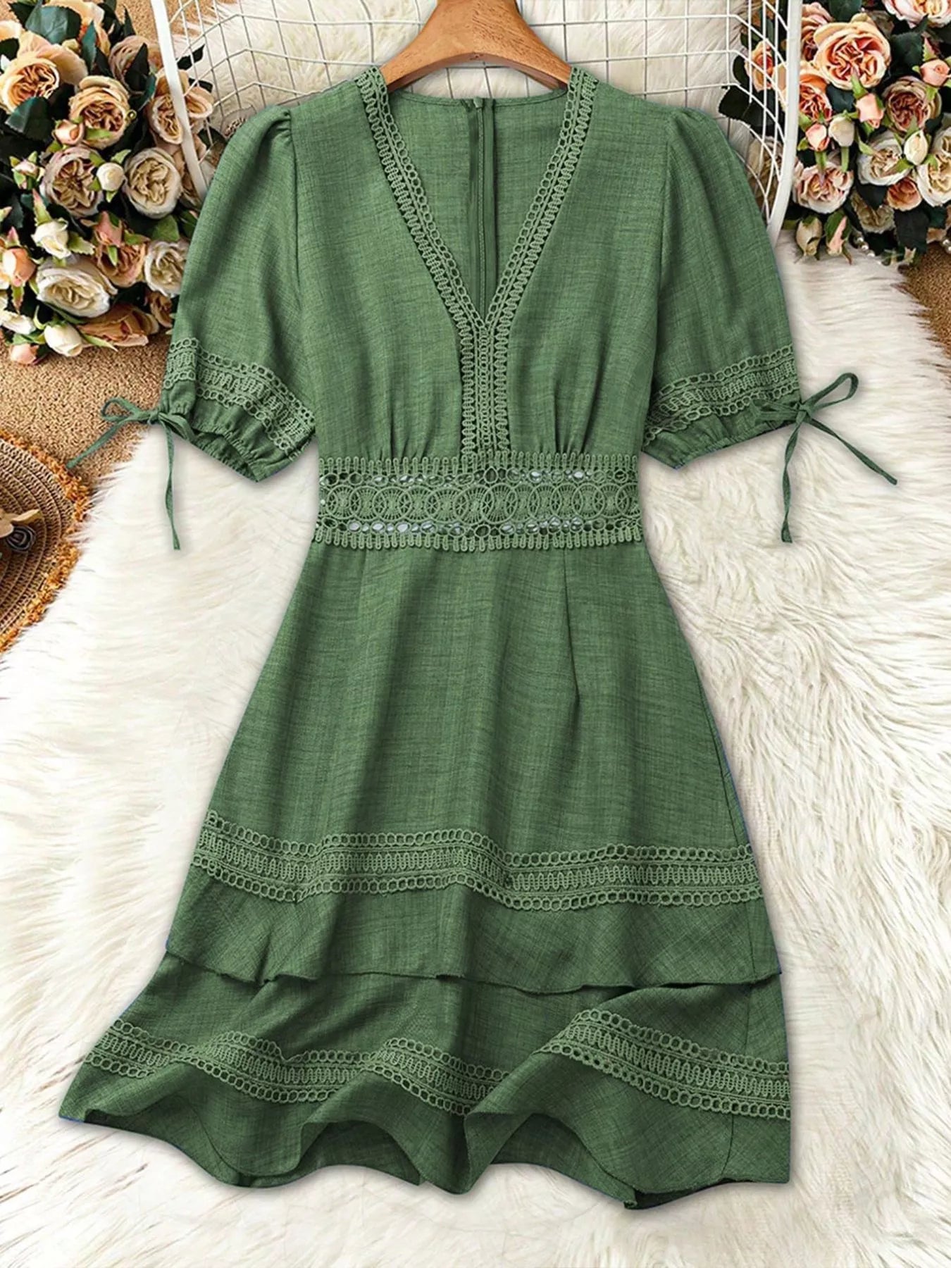 Lace Detail V-Neck Mini Dress Secondary image