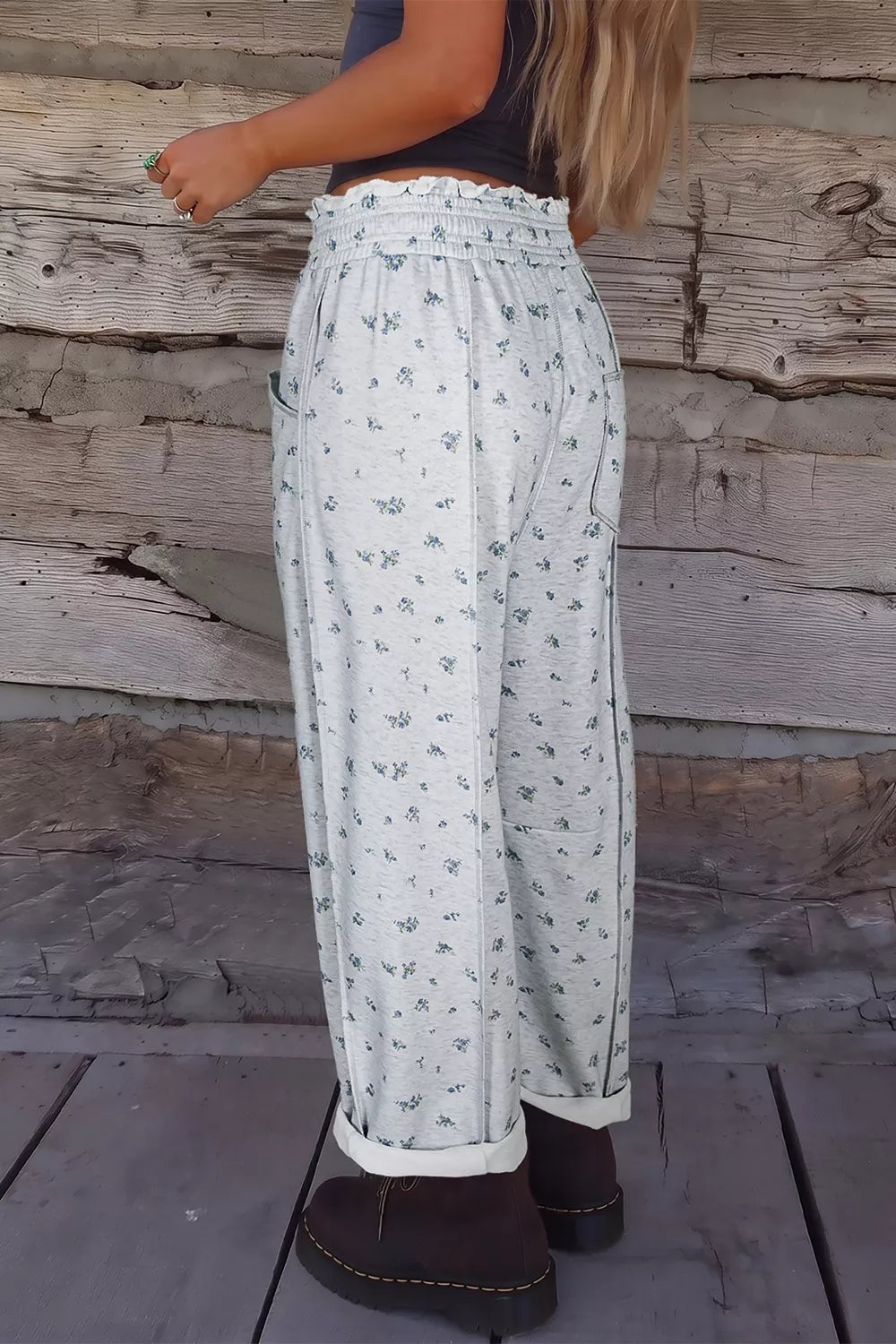 Floral Print Elastic Waist Regular Fit Pants Secondary image