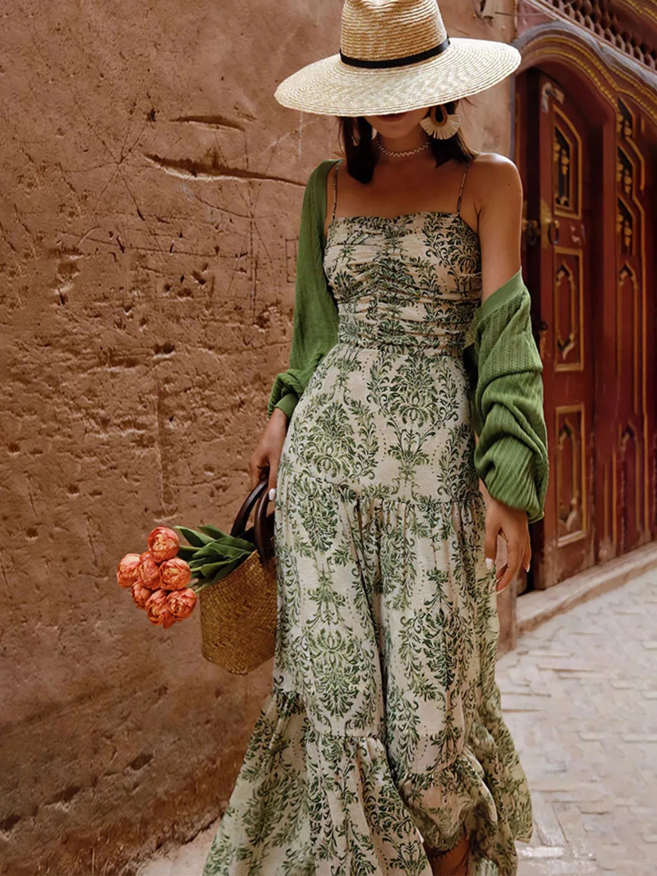 Cutout Back Printed Spaghetti Strap Tiered Maxi Dress Secondary image