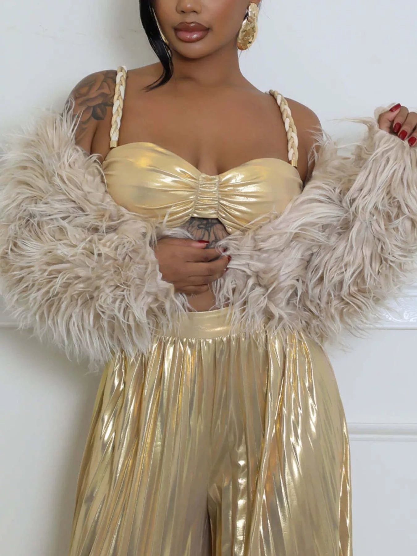Faux Fur Open Front Cropped Outerwear Secondary image
