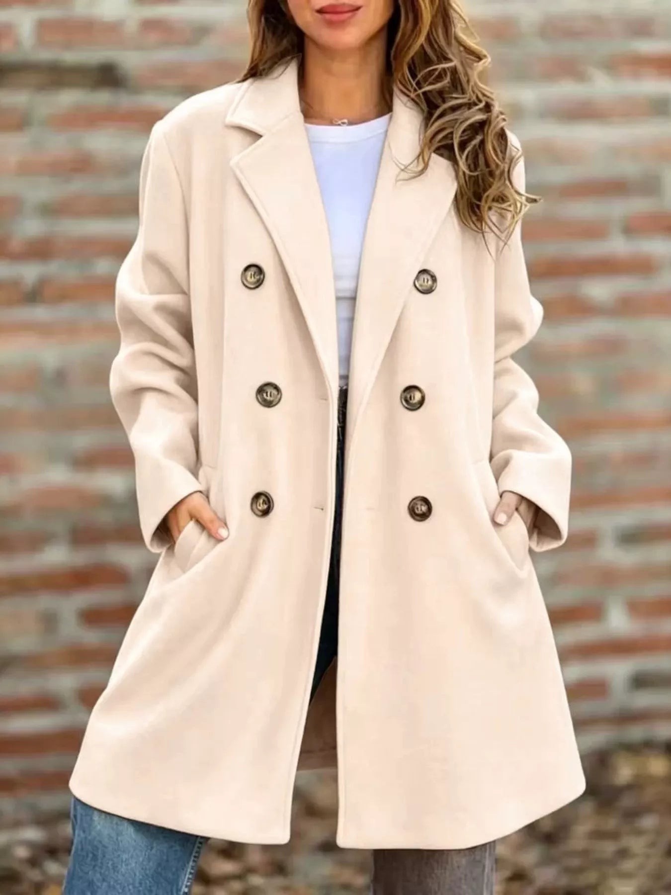 Full Size Double-Breasted Lapel Collar Coat Plus Size Secondary image