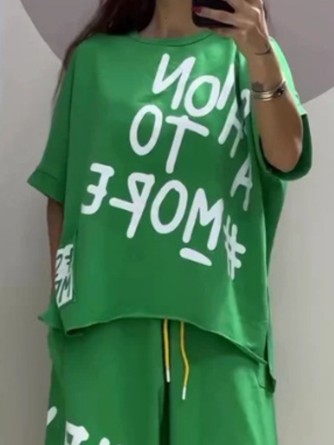 Full Size Letter Round Neck Tee and Drawstring Pants Set Plus Size Secondary image