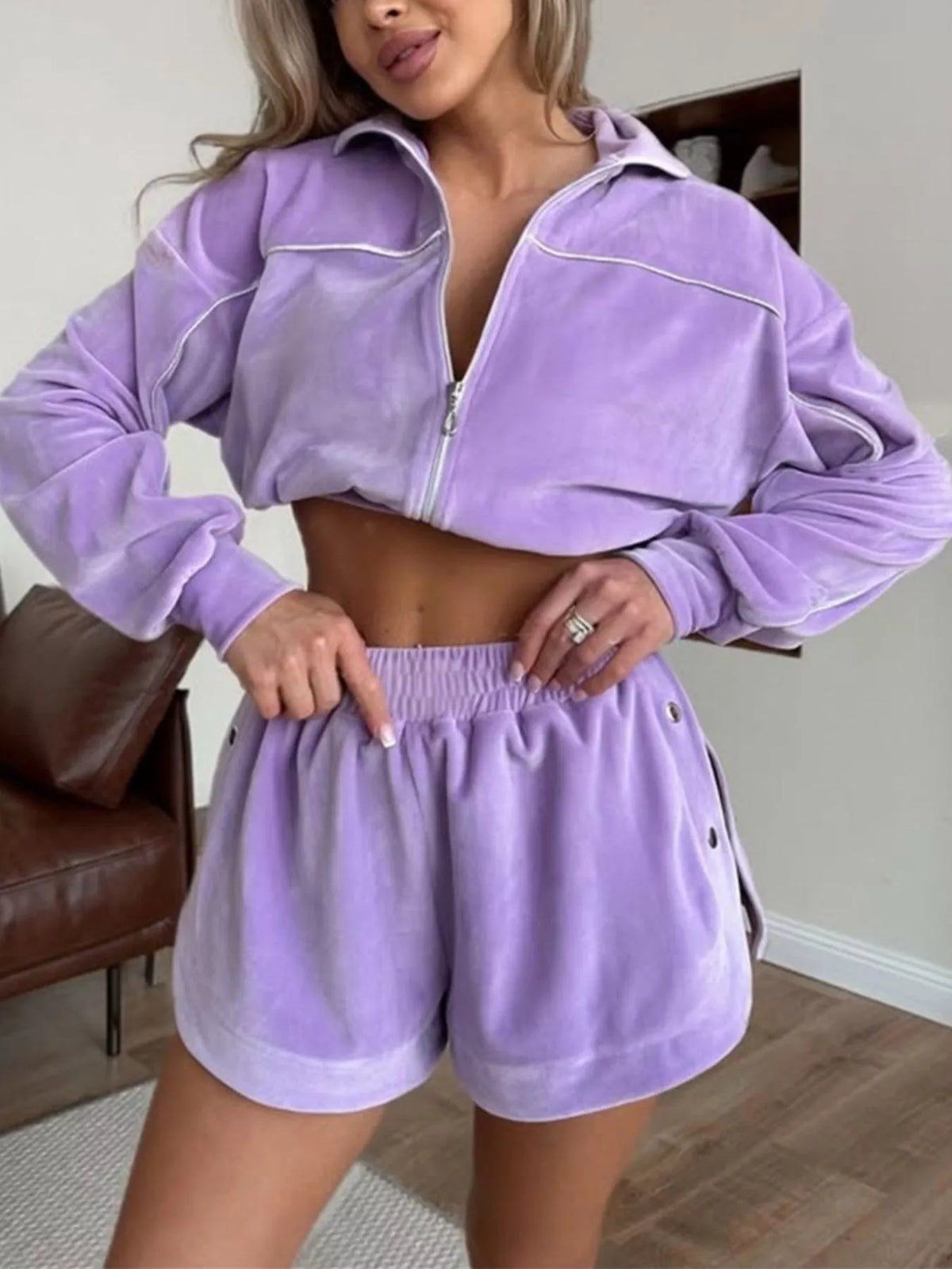 Zip-Up Outerwear and Shorts Set - photo 26