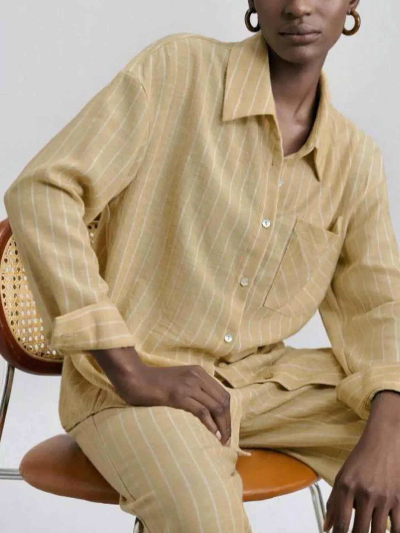 Striped Button Up Shirt and Pants Set Secondary image