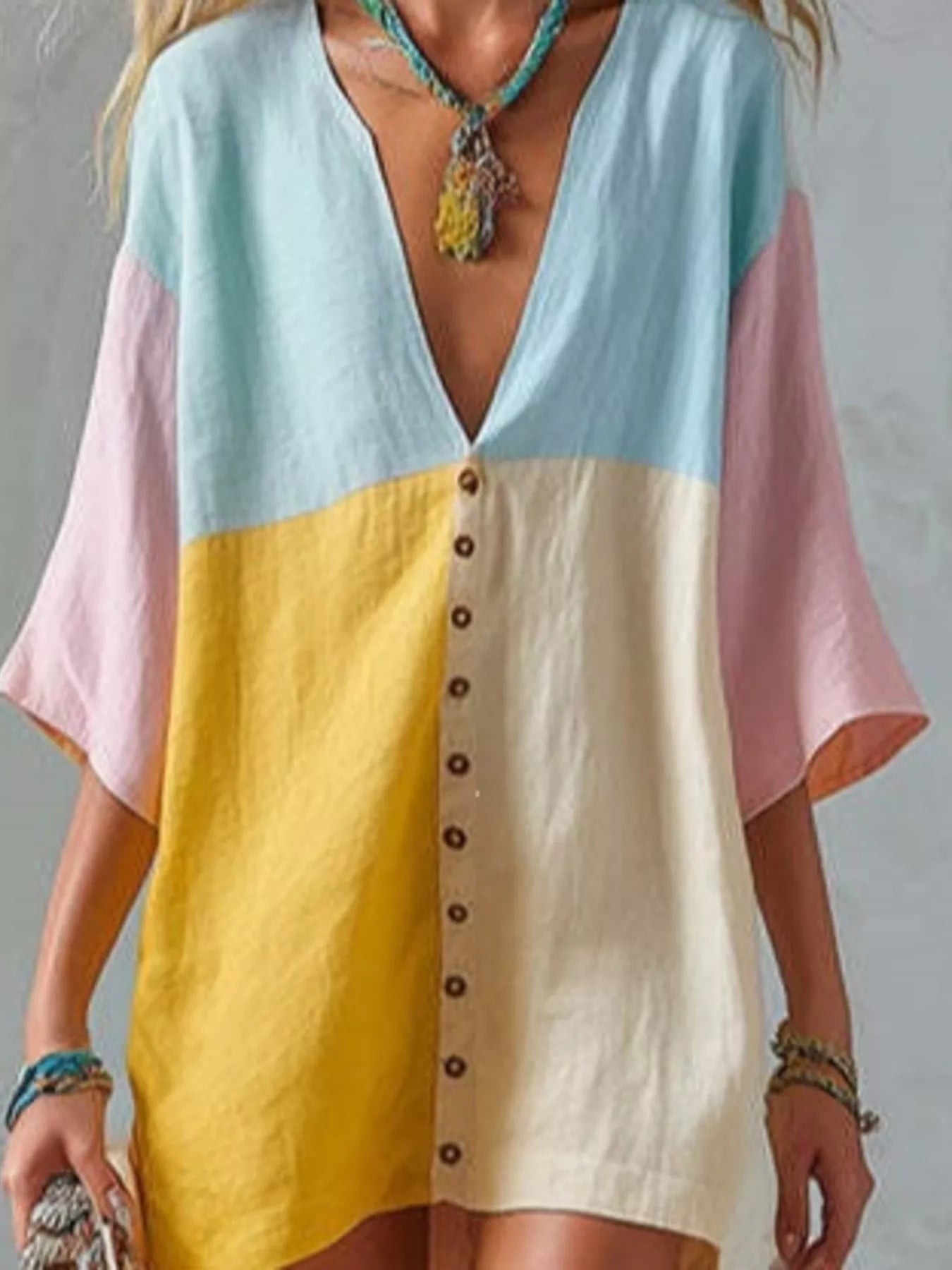 Color Block V-Neck Mini Dress Secondary image