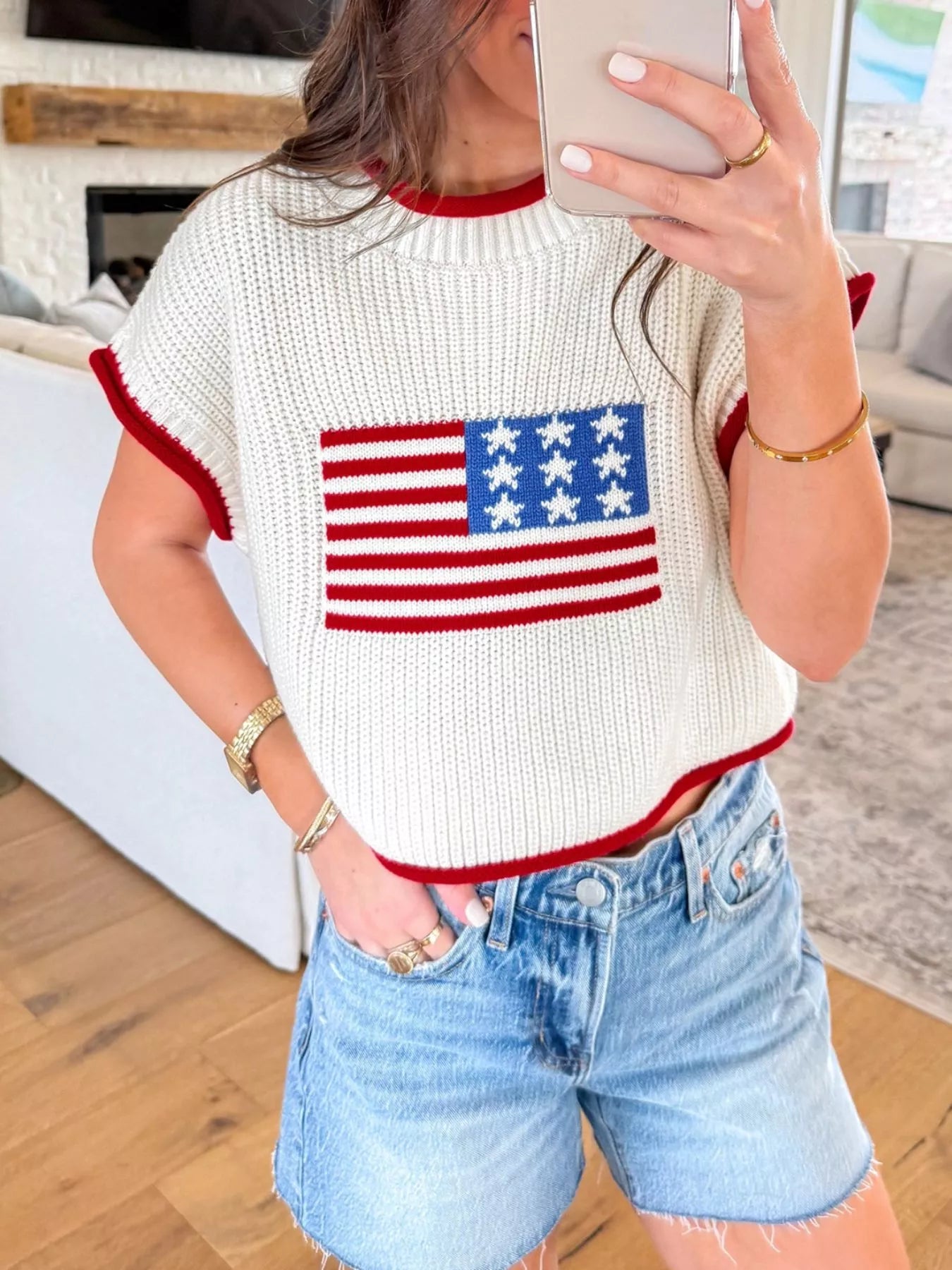 American Flag Knit Sweater Top Secondary image