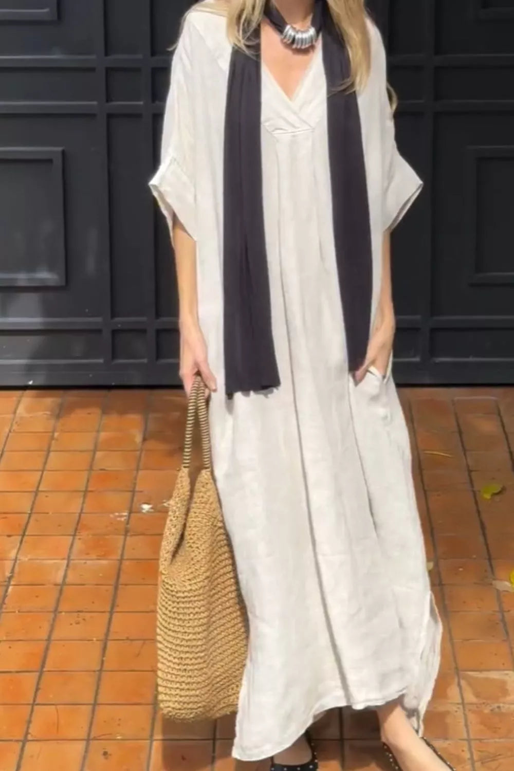 Full Size V-Neck Maxi Dress with Flowy Silhouette Plus Size Secondary image