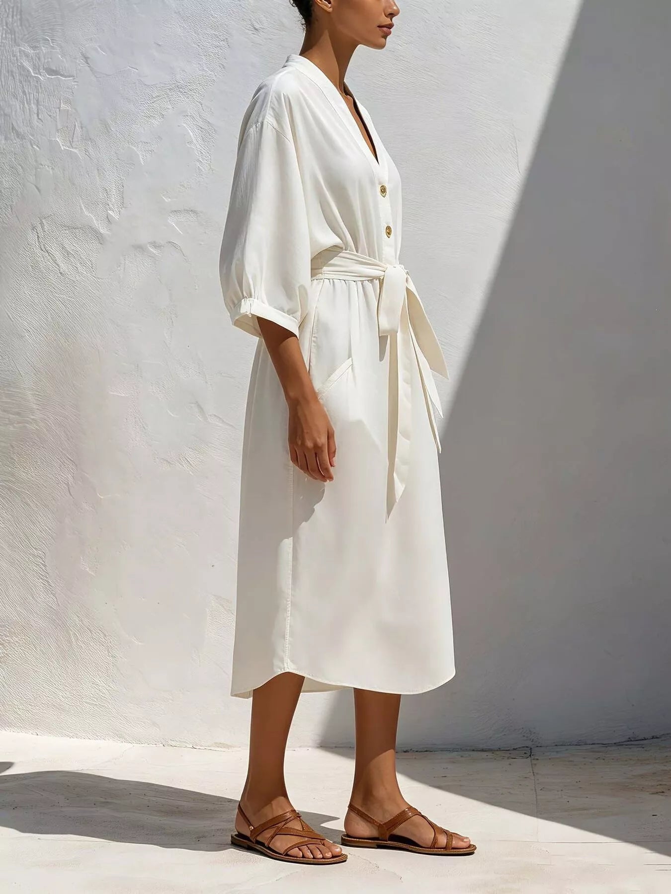 Full Size Tie Waist V-Neck Midi Dress Plus Size Secondary image