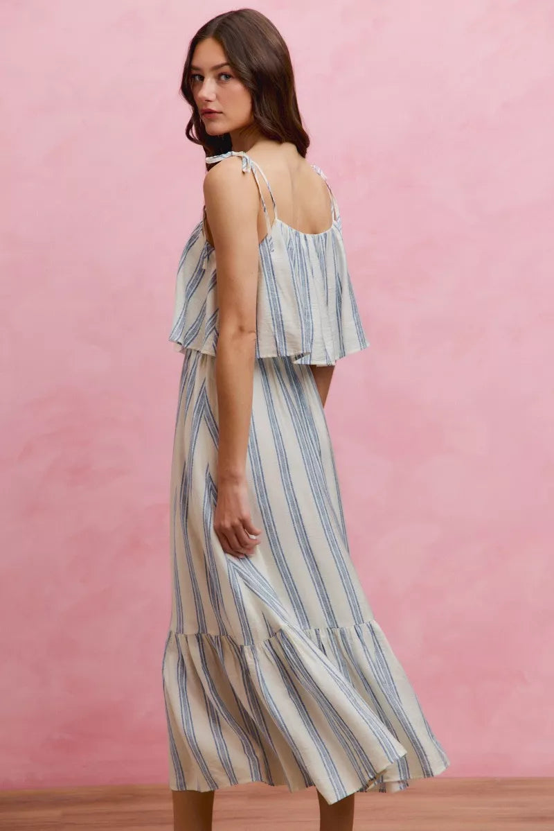 SO ME Stripe Tiered Shoulder Tie Midi Lined Dress Secondary image