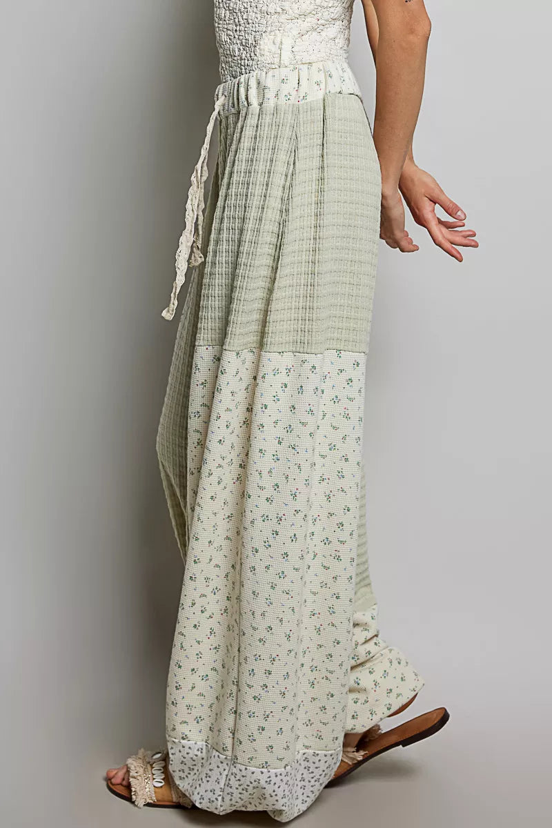 POL Patchwork Mixed Knit Wide Leg Pants Secondary image