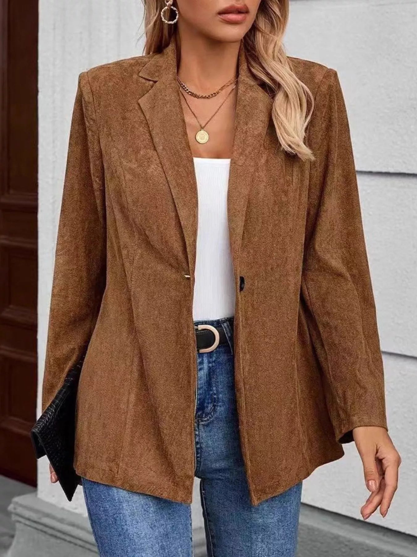 Lapel Collar Single-Button Blazer Secondary image