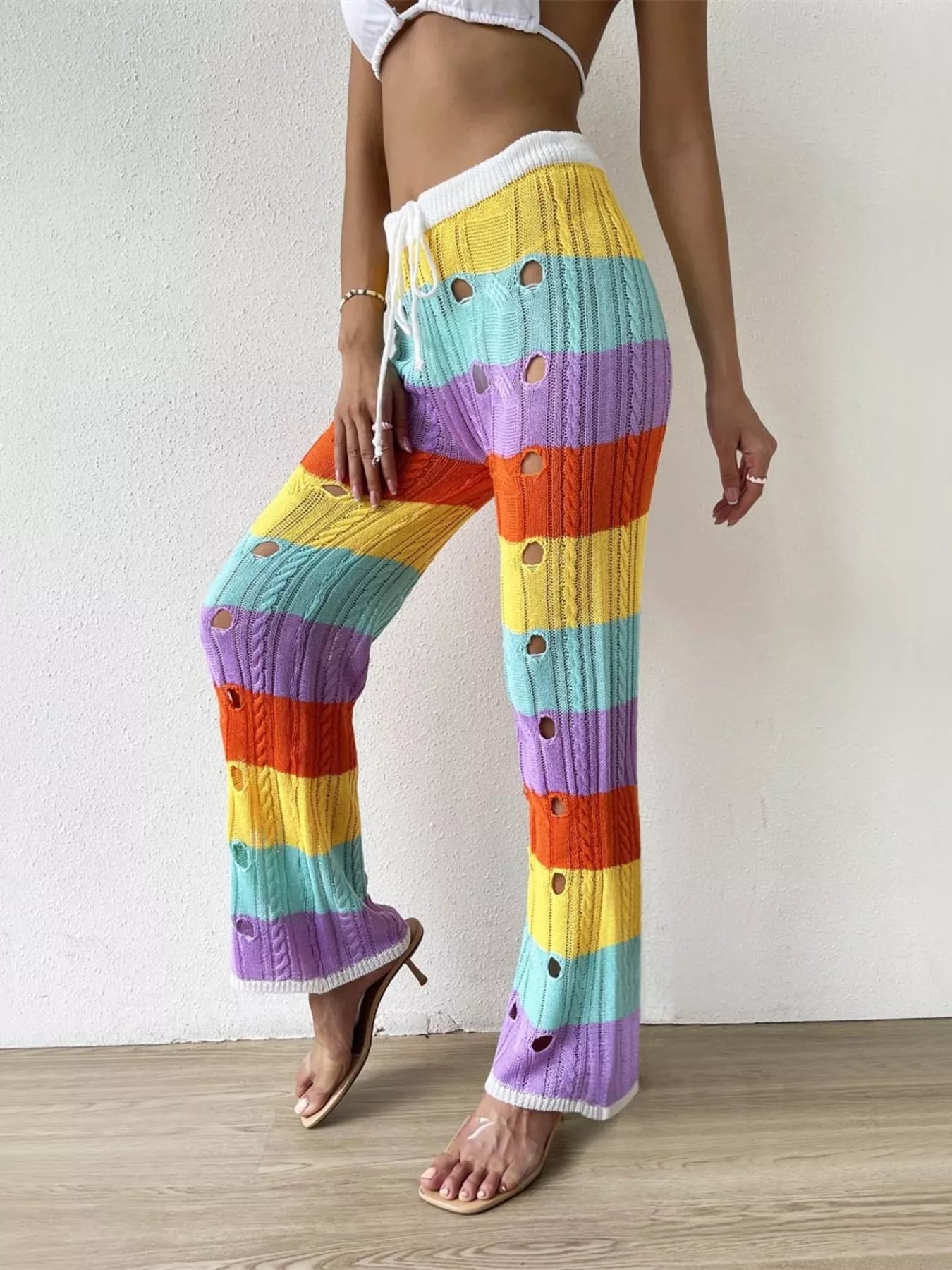 Striped Crochet Hollow-Out Knit Pants Secondary image