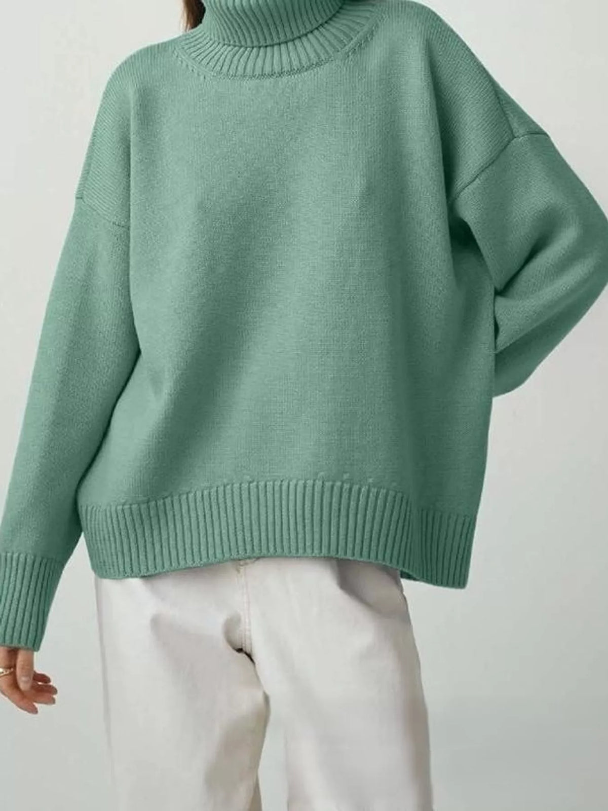 Women's Oversized Ribbed Turtleneck Sweater – Dropped Shoulder Relaxed Fit - photo 37