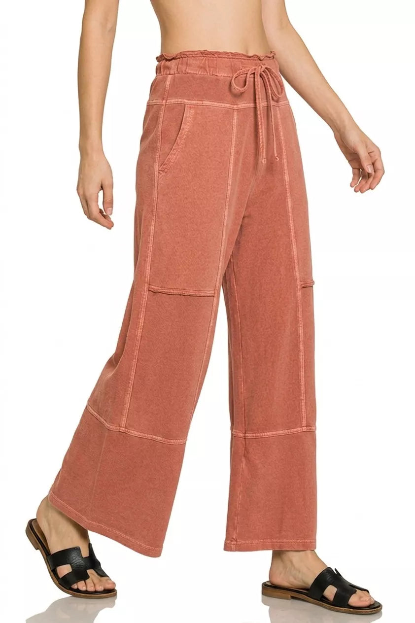 Zenana French Terry Washed Exposed-seam Wide Leg Pants Secondary image
