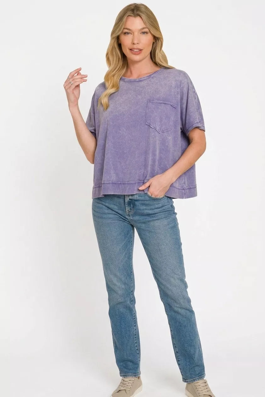 Zenana Acid Washed Round Neck Short Sleeve Oversized T-Shirt Secondary image