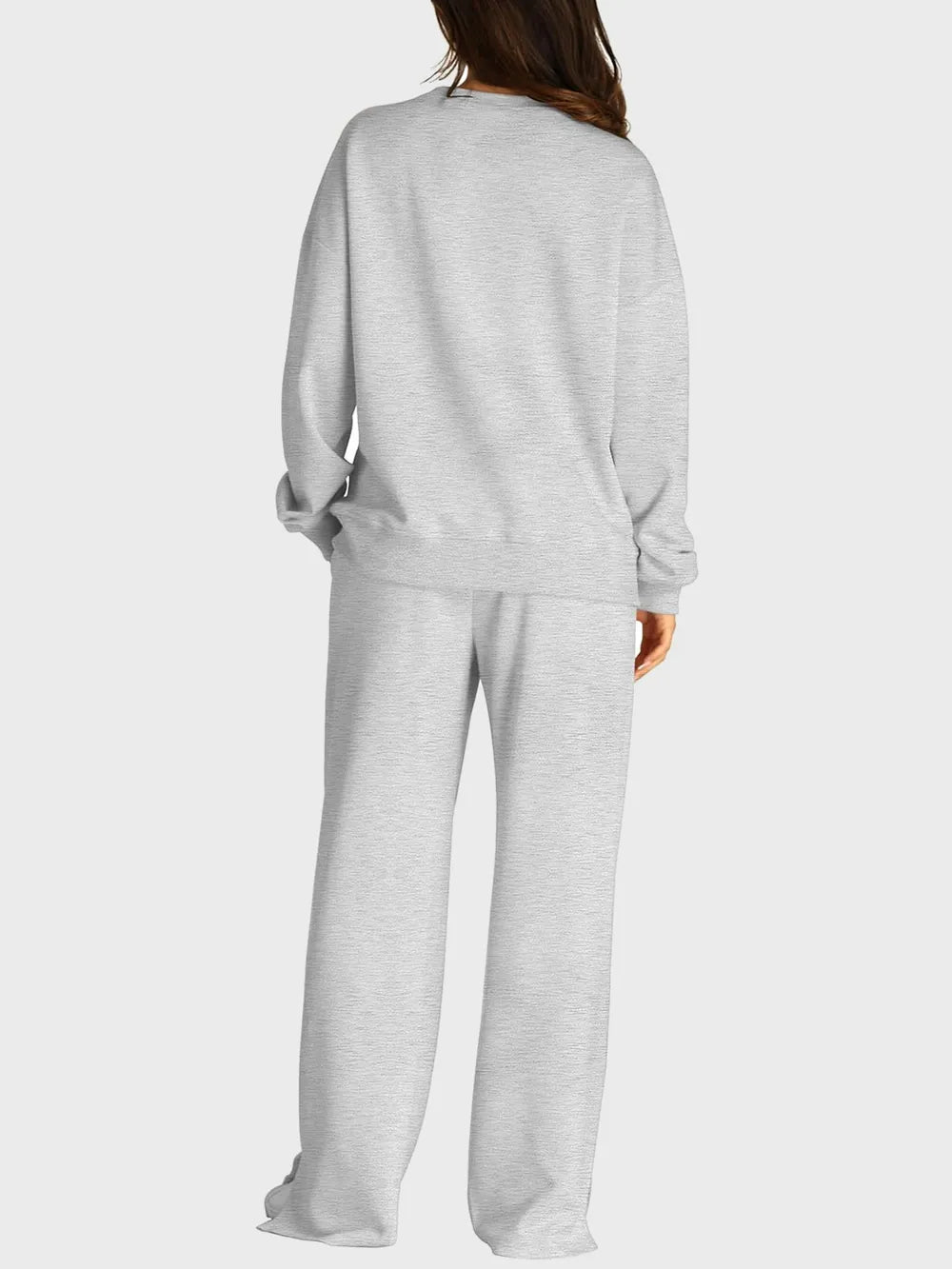 Round Neck Long Sleeve Top and Slit Pants Set Secondary image