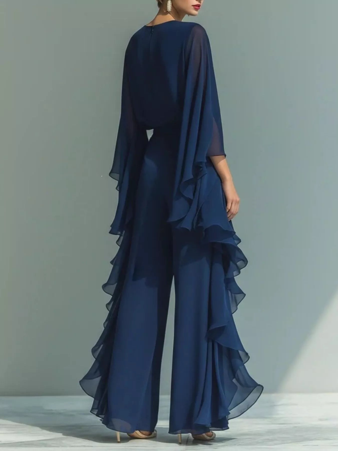 Ruffled Chiffon Long Sleeve Top and Pants Set Secondary image