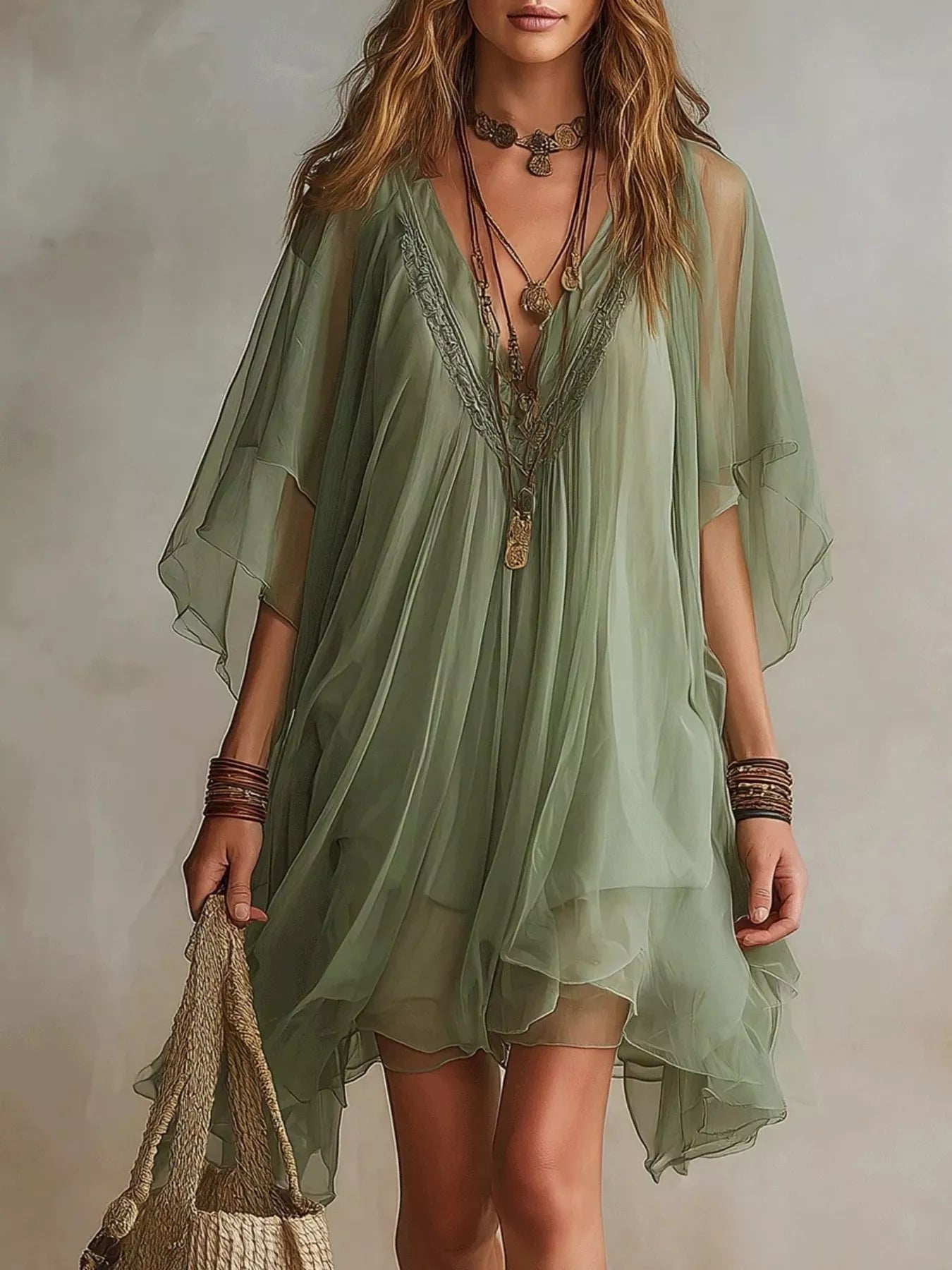 Chiffon V-Neck Mini Dress Secondary image