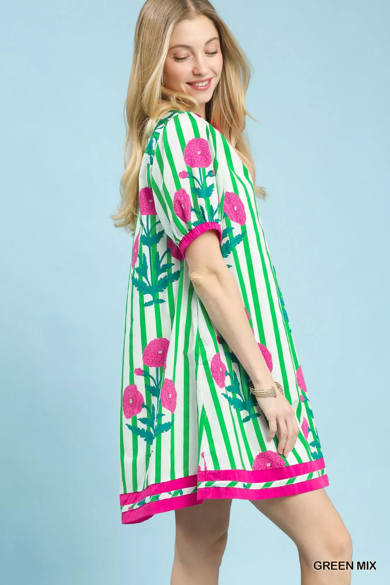Umgee Mix Floral Stripe Contrast Dress Secondary image