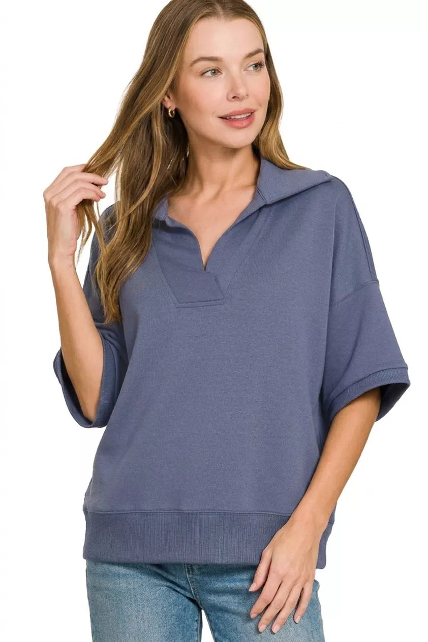Zenana Scuba Collared Short Sleeve Pullover Secondary image