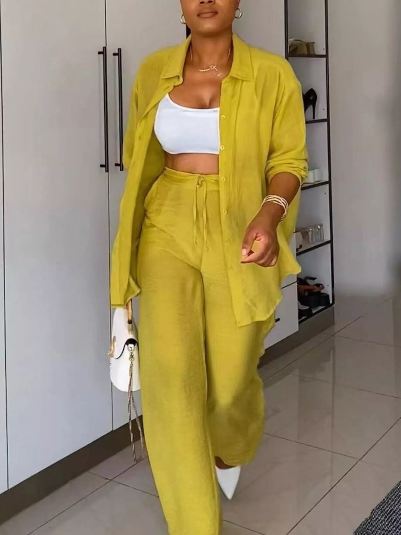 Tie-Front Top and Wide Leg Pants Set Secondary image