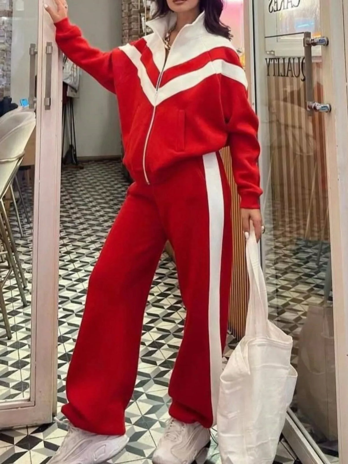 Color Block Zip-Up Outerwear and Pants Set - photo 22