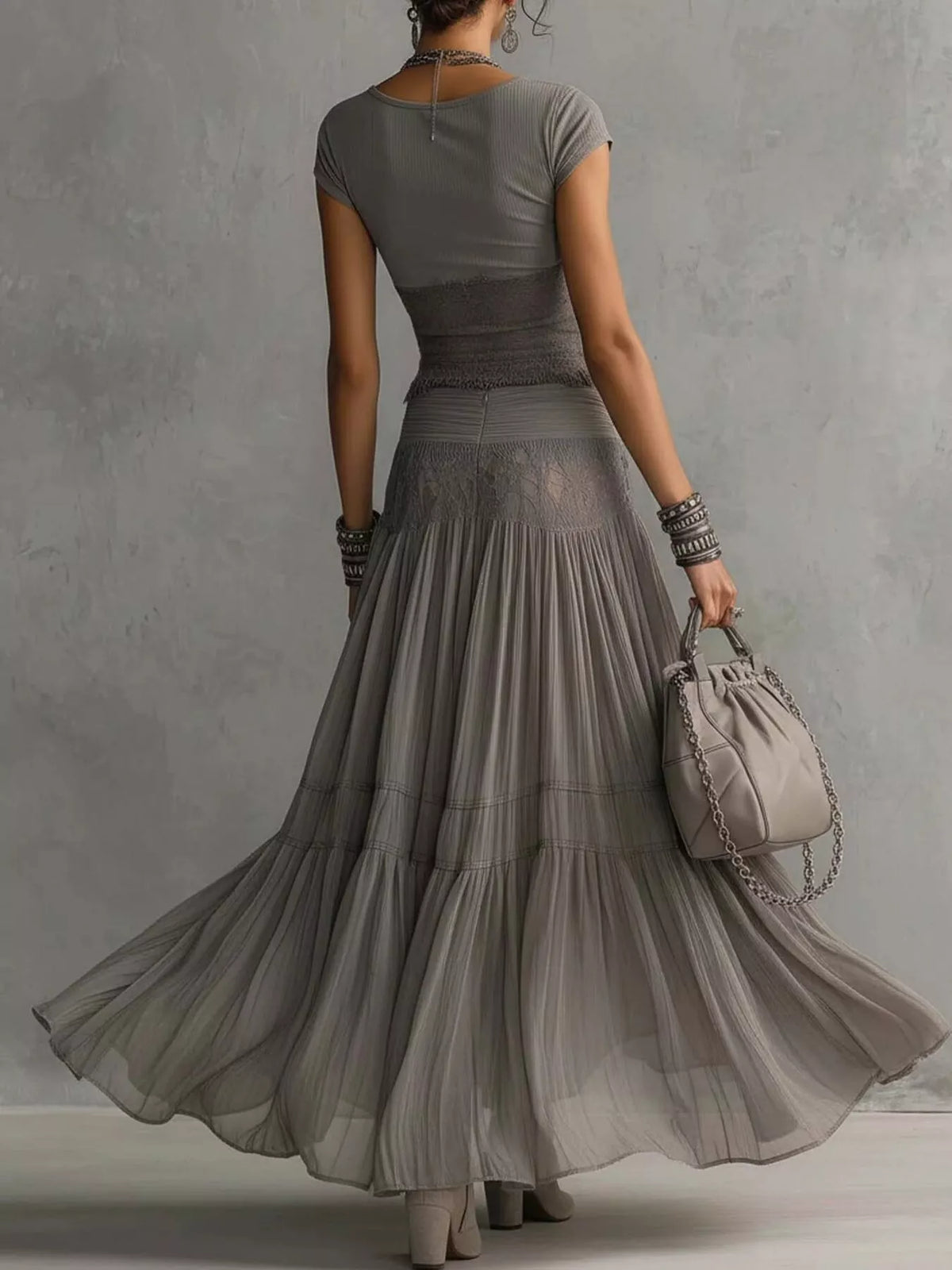 Lace Slim Fit Top and Maxi Skirt Set - photo 4
