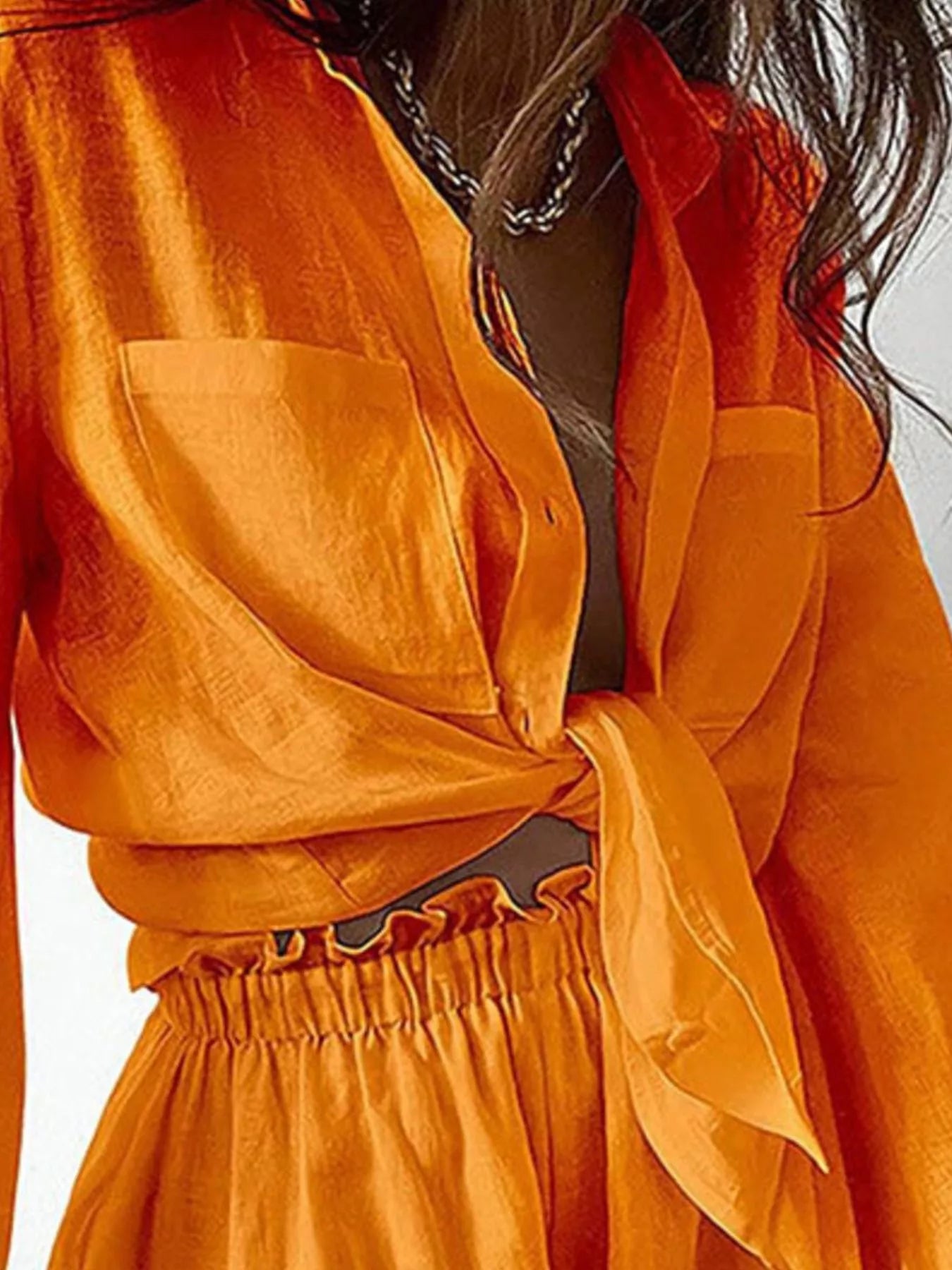 Button Up Long Sleeve Shirt and Shorts Set Secondary image