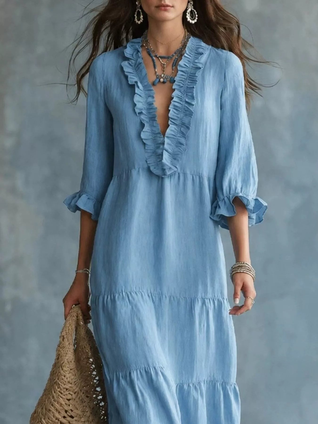 Ruffled V-Neck Tiered Maxi Dress Secondary image